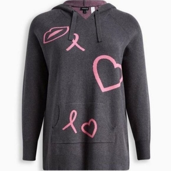 Torrid Breast Cancer Awareness Jaquard Raglan Hoodie Sweater Size 1X - Picture 4 of 14
